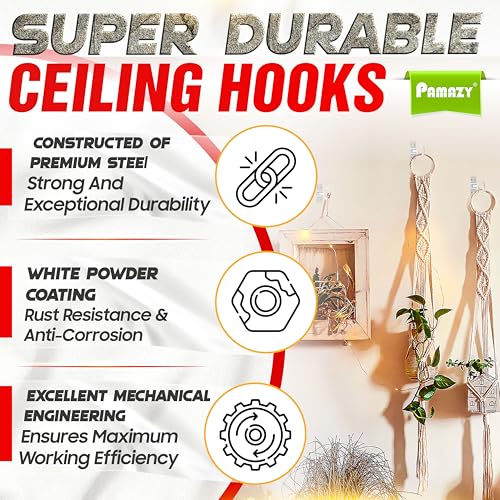 [UPGRADED] 2Pcs 200LBS Rotatable Ceiling Hooks with 4 Screw Points Base, Wall Mount Metal Hanger White Ceiling Hook for Hanging Plant, Bird Feeder, Lights, Bed Canopy, Wind Chime, Indoor Outdoor Decor - style: 2PCS