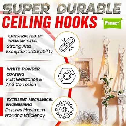 [UPGRADED] 2Pcs 200LBS Rotatable Ceiling Hooks with 4 Screw Points Base, Wall Mount Metal Hanger White Ceiling Hook for Hanging Plant, Bird Feeder, Lights, Bed Canopy, Wind Chime, Indoor Outdoor Decor - style: 2PCS