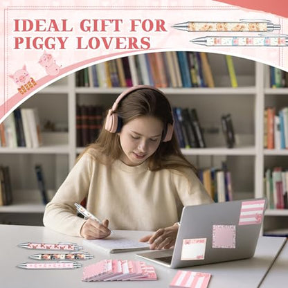 18 Pcs Pig Desk Accessories, 9 Pads Cute Sticky Notes, 9 Kawaii Pens, 3 x 3 Inches Notepads Memo Pad for Office Supplies Meeting Students School Decor Teacher Gifts - style: Piggy
