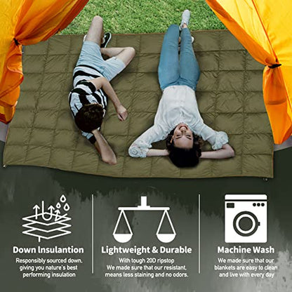 Outdoor Puffy Camping Blanket, Lightweight Down Alternative Puffy Printed Camping Large Ultra Warm Hammock Top Quilt Waterproof Blanket for Traveling Picnic Beach Party Cold Weather (Olive) - color: Olive