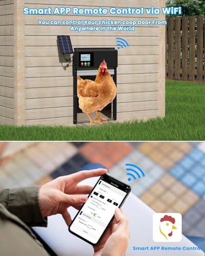 3-in-1 Upgraded WiFi Automatic Chicken Coop Door Solar Powered, APP Remote Control Chicken Door Opener, LCD Display, Timer & Light Sensor, Electric Auto Chicken Door