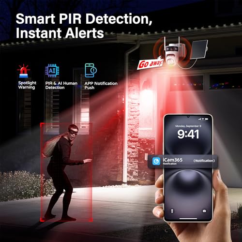 Security Camera Wireless Outdoor: Dual-Lens Solar Camera Outdoor/Home/Dome, 360° Live View, WiFi Camera Home Surveillance with 2K Full Color Night Vision,2-Way Audio，PIR Motion - style: Wi-Fi