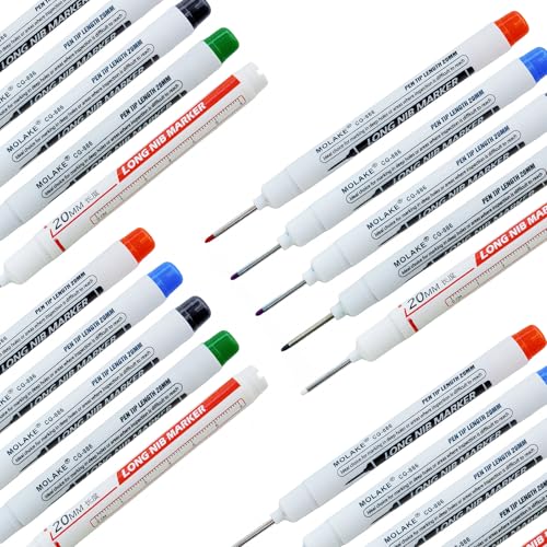 10 Pcs 20MM Long Head Deep Hole Marker Pens,Multi channel long pointed deep hole marking pen,Waterproof fast drying color building woodworking metal building marker pen