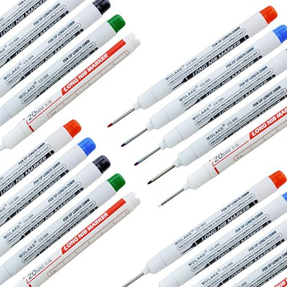 10 Pcs 20MM Long Head Deep Hole Marker Pens,Multi channel long pointed deep hole marking pen,Waterproof fast drying color building woodworking metal building marker pen