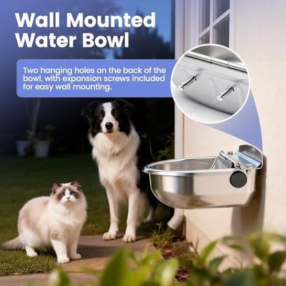 Automatic Dog Water Bowl Dispenser Outdoor, Water Dispenser for Dogs Cats, 304 Stainless Steel Waterer for Large Dogs Chicken Duck Pig Cow Goat, Wall Mountable, with Drainage Hole
