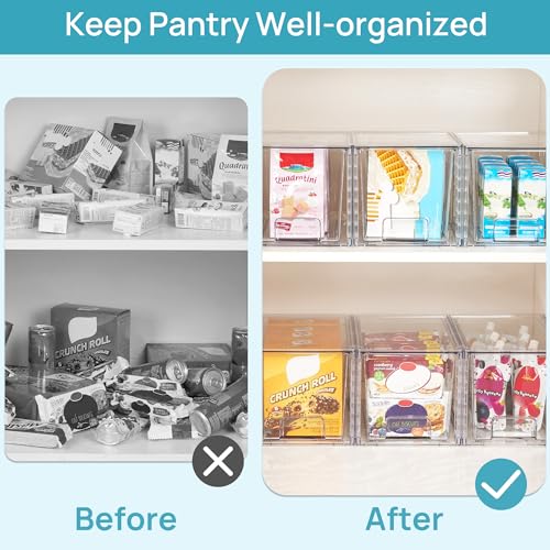 Vtopmart 4Pack Large Stackable Pantry Storage Drawers, Clear Organizer Bins with Handles, Acrylic Drawer Organizers for Kitchen, Pantry, Bathroom Undersink, Cabinet Organization and Storage - size: 4Pack 7"H
