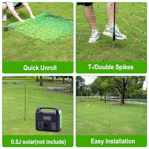 Electric Poultry Netting Fence, Portable Electric Fence for Poultry and Livestock Chicken Sheep Lambs Hogs Deer Dogs in Backyards Farms Ranches Homesteads and Gardens (49.6"x 164') - size: 49.6"x 164'-Poultry