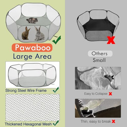 Pawaboo Small Animals Playpen, Waterproof Small Pet Cage Tent with Strong Steel Wire Frame, Portable Outdoor Yard Fence for Chick/Kitten/Puppy/Guinea Pig/Rabbits/Hamster/Chinchillas, Gray - color: Gray