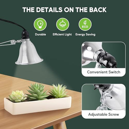 HealSmart 5.5" Clamp Light Socket, 60-Watt Maximum with 6 Feet 18/2 SPT-2 Cord, Aluminum Reflector E26 (no Bulb Included), for Reptiles and Plants Growing, (Pack of 1) - size: 5.5 Inch (60 Watts), style: 1-Pack