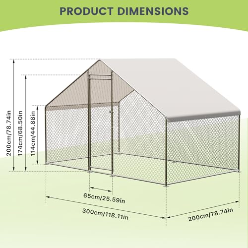 Large Metal Chicken Coop, Large Chicken Pen, Chicken Runs for Yard with Waterproof and Anti-UV Cover, Duck Rabbit House Outdoor (9.8'L x 6.5'W x 6.5'H) - size: 9.8x6.5x6.5 feet