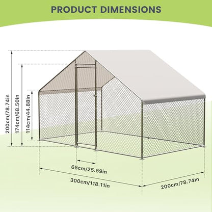 Large Metal Chicken Coop, Large Chicken Pen, Chicken Runs for Yard with Waterproof and Anti-UV Cover, Duck Rabbit House Outdoor (9.8'L x 6.5'W x 6.5'H) - size: 9.8x6.5x6.5 feet