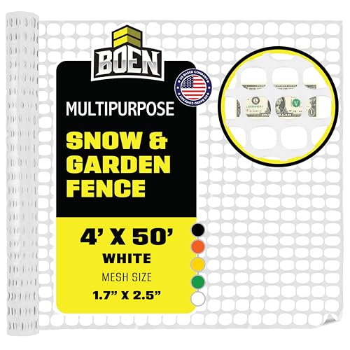 BOEN 4' x 50' White Temporary Fencing, Mesh Snow Fence, Plastic, Safety Garden Netting, Above Ground Barrier, for Deer, Kids, Swimming Pool, Silt, Lawn, Rabbits, Poultry, Dogs - color: White, size: 4' x 50'