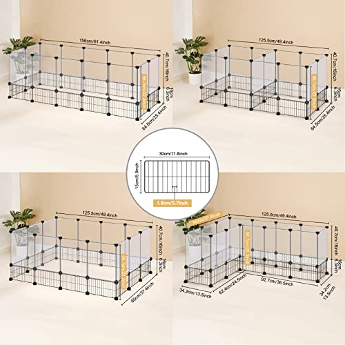 DINMO Rabbit Playpen, Guinea Pig Cages, Hamster Cages, Iron Net Bottom Design for Small Animal, Bunny, Ferret, Hedgehog, DIY, Expanded, Portable, Exercise Fence, 61.4 x 25.4 x 22.3 Inches - style: Plastic+Metal-28 panels-L