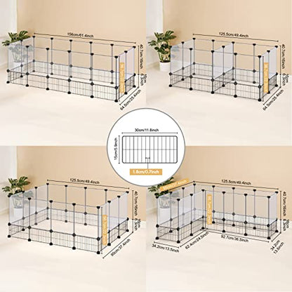 DINMO Rabbit Playpen, Guinea Pig Cages, Hamster Cages, Iron Net Bottom Design for Small Animal, Bunny, Ferret, Hedgehog, DIY, Expanded, Portable, Exercise Fence, 61.4 x 25.4 x 22.3 Inches - style: Plastic+Metal-28 panels-L
