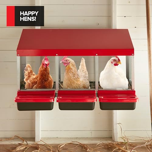 Chicken Nesting Boxes for Laying Eggs, 3-Compartment Roll-Away Nesting Boxes for Chickens Coop with Perch, Hens, Ducks & Other Poultry, Includes 3 Wooden Dummy Eggs