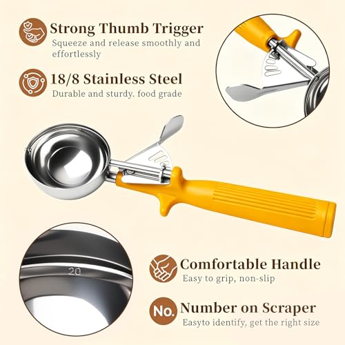 HOMURE H 1.5 OZ Scoop, Ice Cream Scoop with Trigger, #20 Disher, 3 tbsp Cookie Scoop for Baking, Muffin Scoop, Blue Handle, for Making Ice Cream Cookie Muffin Cupcake Mashed Potato Meatball - size: #20 (1.5 oz)