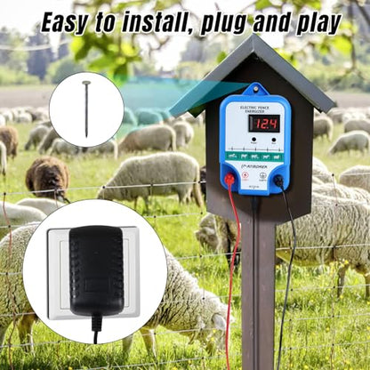 Electric Fence Charger - Multi-Powered, 12 kV 3 Joules High-Power Output Energizer with LED Display, Repels Large Wildlife - Ideal for Livestock, Pet, Poultry, Gardens, Orchards Protection