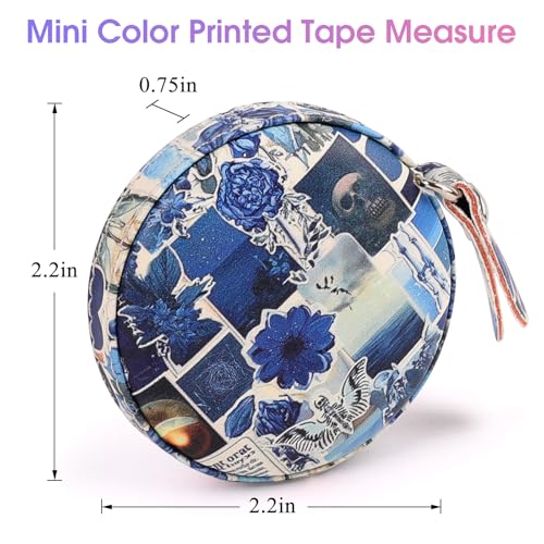 Retractable Mini Tape Measure, Auto-Retract, Premium Leather Tape Measure, Dual-Sided Ruler, Ideal for Fabric Cutting, Body Measurements, and Handicrafts (Puzzle) - color: Blue Puzzle Floral
