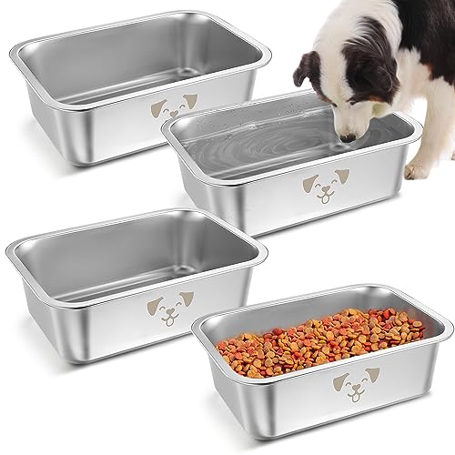 Sweetude 4 Pcs Stainless Steel Dog Bowls Bulk High Capacity Metal Dogs Food and Water Bowls for Large Dogs Pets(Silver,1.25 Gallon) - color: silver, size: 1.25 Gallon
