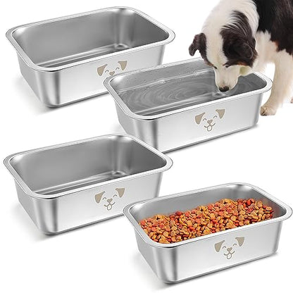 Sweetude 4 Pcs Stainless Steel Dog Bowls Bulk High Capacity Metal Dogs Food and Water Bowls for Large Dogs Pets(Silver,1.25 Gallon) - color: silver, size: 1.25 Gallon