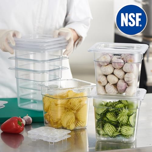 CURTA 6-Pack 1/6 Size 6" Deep NSF Polycarbonate Food Pans with Handled Lids & Drain Trays | Dishwasher & Freezer Safe Clear Container for Prep Tables, Buffet, Salad Bar, Commercial & Home Kitchen - color: 1/6 Size, size: 6" Deep Pan with Lid
