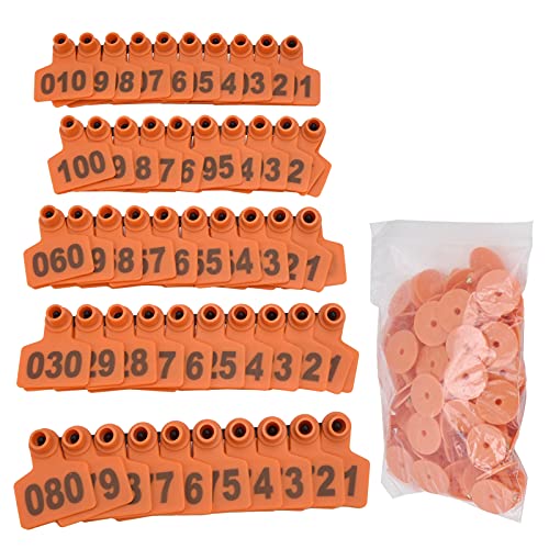 Generic Livestock Identification Numbered Ear Tags,100Pcs Pig Cattle Sheep Ear Tag Farm Animal Indentification Card,Cattle,for Goats Pigs Cows Calf Farm (Orange) - color: Orange
