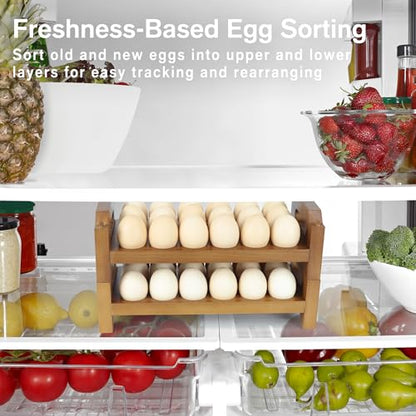 2-Tier Wooden Egg Holder for 36 Eggs, Wooden Egg Holder Countertop with Carry Handle for Chicken, Duck, and Quail Eggs (Stackable) - color: Stackable