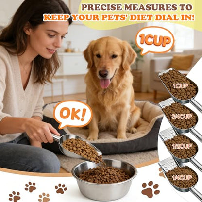 Mity rain 2PCS Dog Food Scoop Stainless Steel with Long Handle, Precise Dog Food Measuring Cup 1, 3/4, 1/2, 1/4 Cup, Pet Scoop for Cats, Rabbits, Animals, Metal Spoon for Dog Food Storage (2 CUP) - size: 2.0 CUP