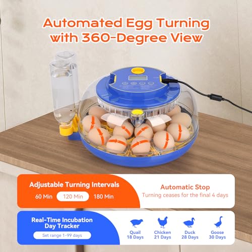 18 Egg Incubator, for Hatching Eggs with Automatic Egg Turner, Temperature & Humidity Control, Built-in Egg Candler, Ventilation, Incubation Days Display, for Chicken, Duck, Goose and Quail Eggs