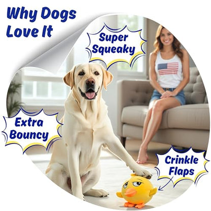 Ducky 3 in 1 Plush Duck Dog Chew Toy with Squeaky Ball Inside for Aggressive Chewers, Super Interactive, No Stuffing, Strong Tough Heavy Durable, Birthday Gift Box for Small & Large Breeds - color: Yellow
