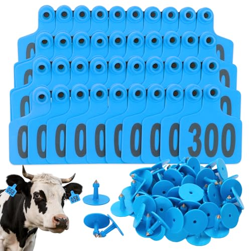 300Pcs Cattle Ear Tags 001-300 Numbered Large Plastic Livestock Ear Tags Animal Identification Tags for Cattle Goat Sheep Pig Cow, Farm Management Tools (Blue) - color: Blue
