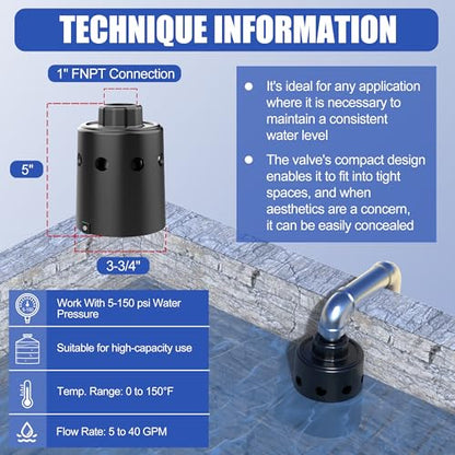 Float Valve For Water Tank Designed for Water Level Control, Auto Filling&Shut Off, Durable Nylon Resin Water Trough Float Valve for Livestock tank,Stock Tank,Aquariums etc Black 1pc - style: Black 1pc