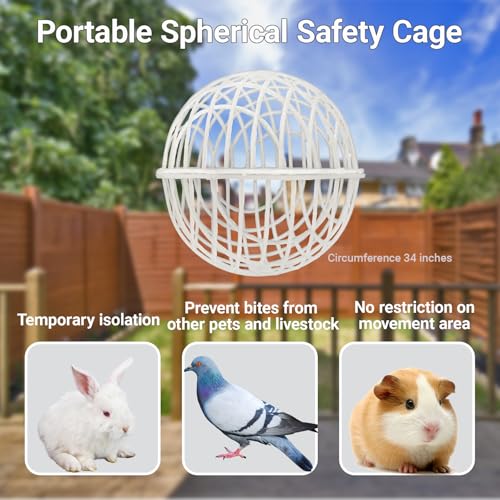 11" Ball-Shaped Movable Pigeon Chick Coop, Little Rabbit Duck Guinea Pig Safe Walking Net,Preventing Dog Bites, Predation by Eagles Wolves Cats Eagles, Pet Safety Cage - color: White