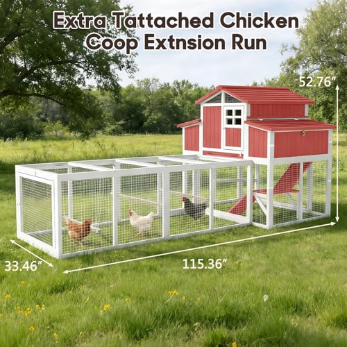 Large Wooden Chicken Coop for 2-6 Chickens, Outdoor Chicken House with 4 Nest Boxes, Hen House Poultry House Pet Hutch Chicken Cage with Waterproof Asphalt Roof, Ramp, Roosting Bars Red - color: Red