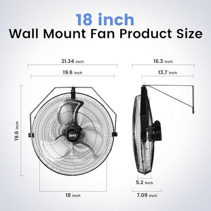 Xcity Wall Mount Fan 18", 3-Speed, Multi-angle Adjustment Model | 4400 CFM, 150°Oscillation & 360°Tilt Angle, 6 ft Cord, Outdoor , Patios，Greenhouse - size: 18'' Pro
