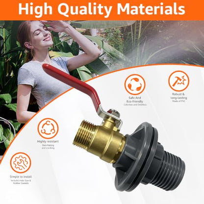 QTG Rain Barrel Spigot Kit 3/4" GHT Quarter Turn Ball Valve with Bulkhead Fitting, Brass Faucet & 32mm Hole Saw for Water Containers & Garden Rainwater Tanks (Brass) - color: 3/4"