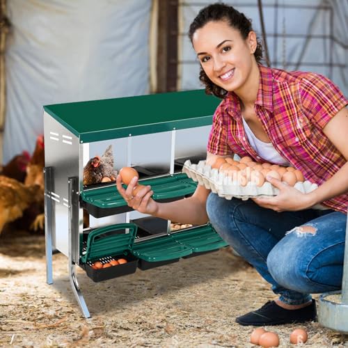 Chicken Nesting Box, 8 Compartment Roll Away Egg Laying Box for Hens, Wall Mounted & Freestanding (2 Modes of Use), Easy Egg Collection, Cleanable Pull Out Nesting Box, Grn, WL - color: Green, size: 8 - Slot - With Legs