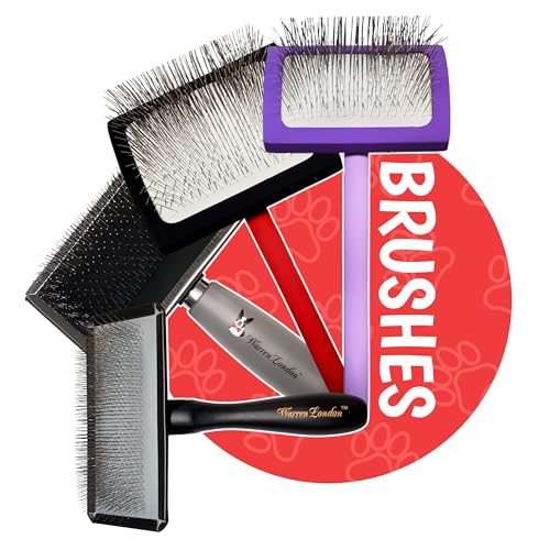 Warren London Long Pin Slicker Brush for Dogs – Professional Dog Grooming Brush for Doodles, Poodles & Long Coats – Removes Mats, Tangles & Loose Undercoat – Gentle Detangling with Comfort Gel Handle - style: Gel Handle