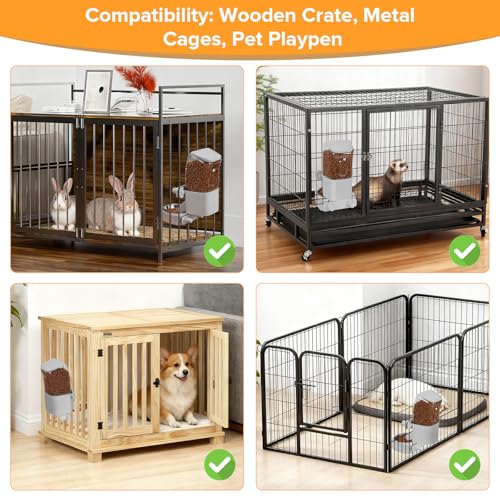 Kenond 55oz Hanging Automatic Rabbit Feeder, 1.6L Large Capacity Gravity Food Dispenser with Stainless Steel Bowl,for Dog, Cat, Ferret & Medium-Small Animals,Fits Widemouth Cages& Wire Cages & Crates