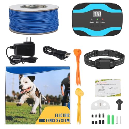 RUXAN Electric Dog Fence System, Wireless & In-Ground Pet Containment Kit with 1 Waterproof Collars, Underground Dog Fence for 1 Dogs, Basic Electric Fence for Dogs Outdoor Yard - color: BLK