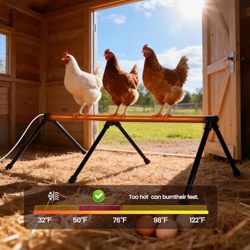 Heated Chicken Perch for Coop Thermo Heated Roosting Bar for Chickens Adjustable Temperature Heated Perch for Chicken Prevents Frozen Toes, Overheat Protection Chick Warm Coop Accessories