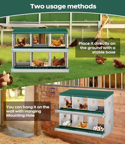 Garvee Chicken Nesting Box, 6 Compartment Metal Wall Mount Nest Boxes, Poultry Hen Laying Eggs Box, Easy Egg Collection, Heavy Duty 6 Room Nesting Box for Chicken Coop Backyard Farm - size: 6 Compartment