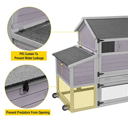 Aivituvin Chicken Coop Outdoor Hen House Wooden Poultry Cage with Wheels,UV Panel,Nest Box, Expandable Coop (Grey, AIR27) - color: Grey, size: AIR27