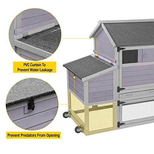 Aivituvin Chicken Coop Outdoor Hen House Wooden Poultry Cage with Wheels,UV Panel,Nest Box, Expandable Coop (Grey, AIR27) - color: Grey, size: AIR27