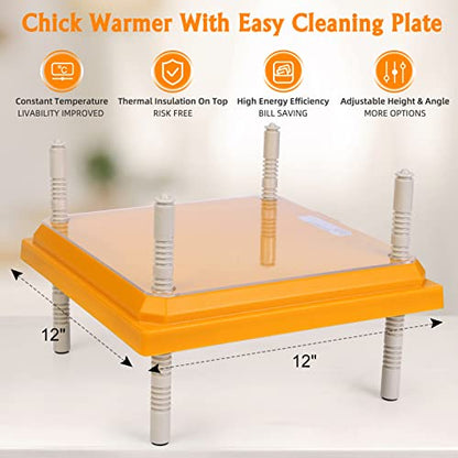 Brooder Heater for Chicks: Chick Brooder Heating Plate with Easy- Cleaning Plate Poultry Coop Heater Chicks Warmer 12" x 12" for 20 Chicks Adjustable Height Brooding Heater 22 Watts - color: Orange-12x12