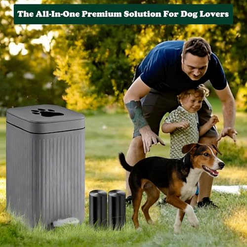 Dog Poop Trash Can Outside, 5L/1.3 Gal Pet Poop Bucket with Lid, Foot Pedal, Dog Waste Container with 40 Bags, Lid Soft Close for Pet, Grey - size: 5L Grey Trash Can