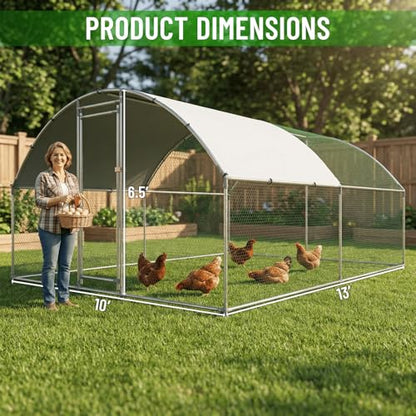 HEYTOWN Large Metal Chicken Coop with Run, Walk-in Dome Roof Poultry Cage with Waterproof & Anti-UV Cover for Yard for Ducks & Rabbits - size: 156.0"L x 120.0"W x 78.0"H