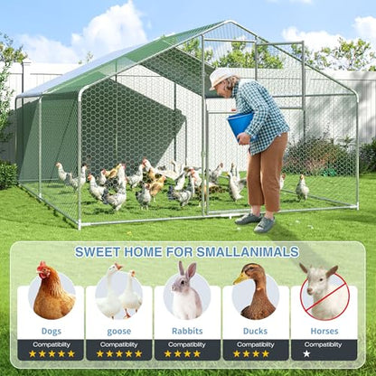 Polar Aurora Metal Chicken Coop, Large Outdoor Chicken Pen, Walk-in Chicken Run for 6-20 Chickens, Double Door Chicken House with Waterproof UV Protection Cover for Backyard (Spire-M) - size: 157.5"L x 118.0"W x 76.8"H