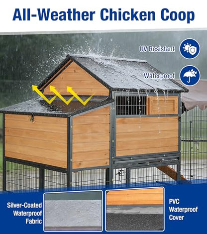 Large Chicken Coop with Wheels, Upgraded with All-Arounded Iron Frame Chicken Tractor, Poultry Chicken House with Large Run, Waterproof Roof, Expandable Nesting Box, 85" L for 5-7 Chickens