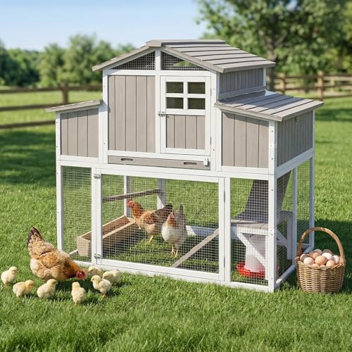 Large Chicken Coop with 4 Nesting Boxes for 4-6 Hens, Wooden Outdoor Hen House with Dual-Side Egg Collection, Pull-Out Tray, 3 Perches, Backyard Expandable Chicken Run - size: 52.4"L x 35.0"W x 53.0"H